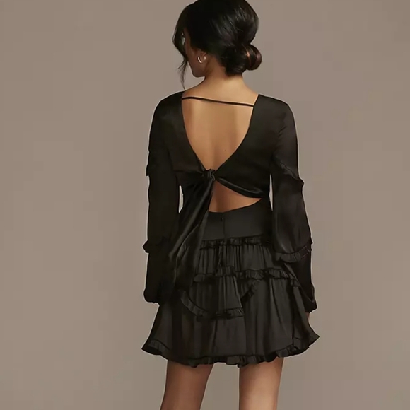 Silky Black Ruffle Dress - Picture 2 of 7